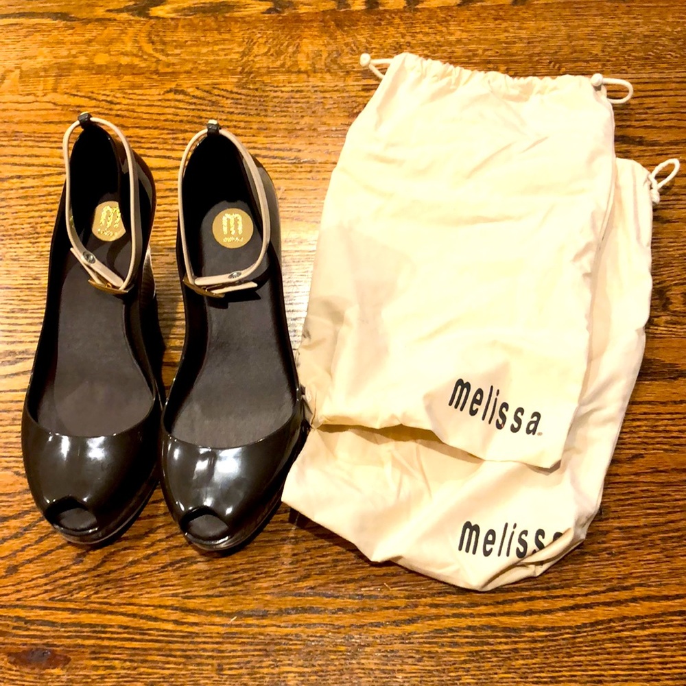 Melissa Jelly Pump Platform Wedge Heels Ankle Straps Brown